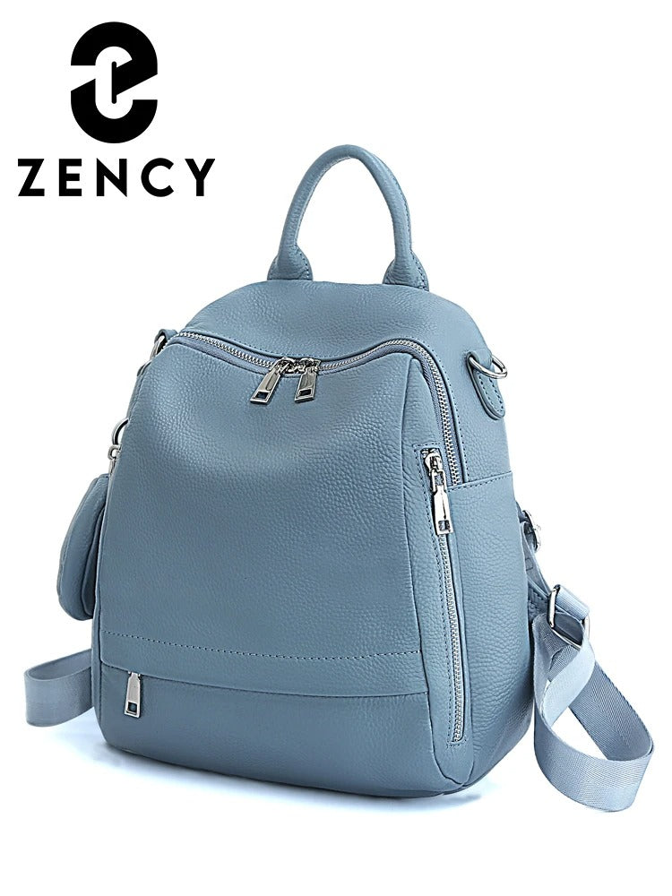 Zency Genuine Leather Women's Backpack High Quality Travel Shoulder Bags Satchel Rucksack