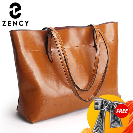 New Style Brown Women Handbag 100% Genuine Leather Shoulder Purse Ladies Tote Bag Large Shopping Bags