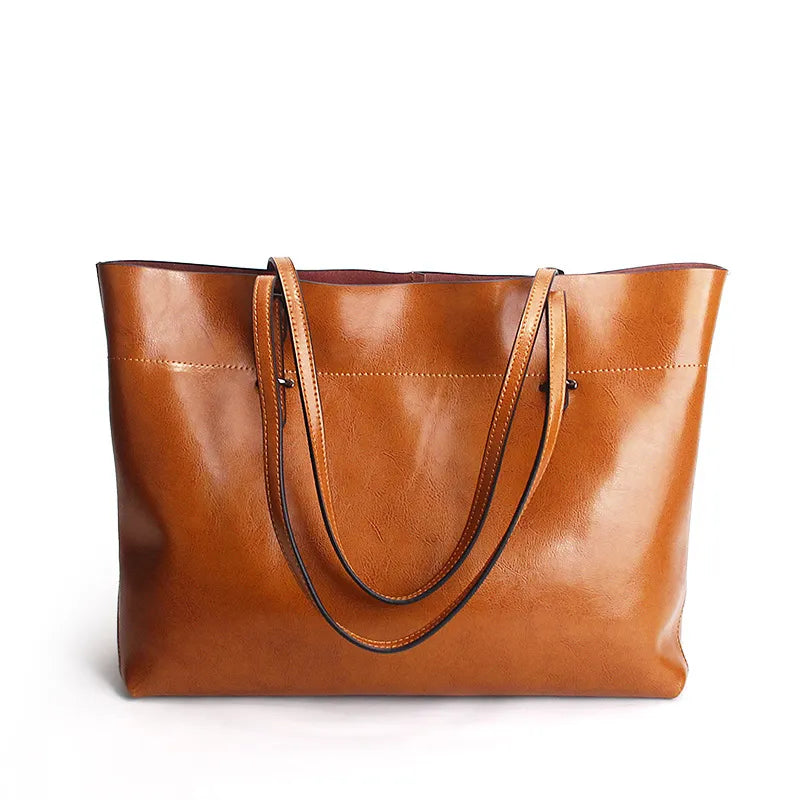 New Style Brown Women Handbag 100% Genuine Leather Shoulder Purse Ladies Tote Bag Large Shopping Bags