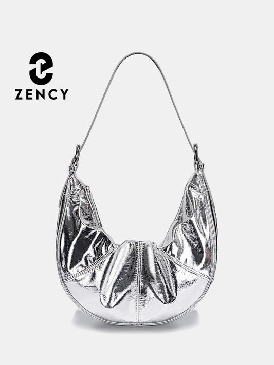 Zency Women 100% Genuine Leather Beige Hobo Bag Korean Style