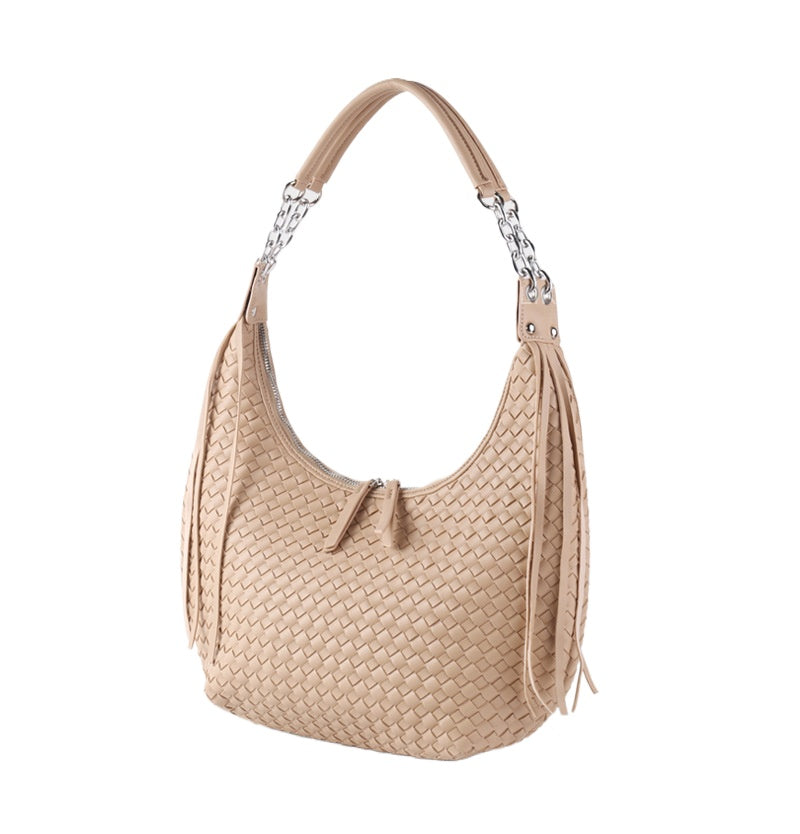 2024 Fashion Personalized Tassel Chain Large Shoulder Bag Half Moon Armpit Women's Bag Fashion Tote Handmade Woven Bag