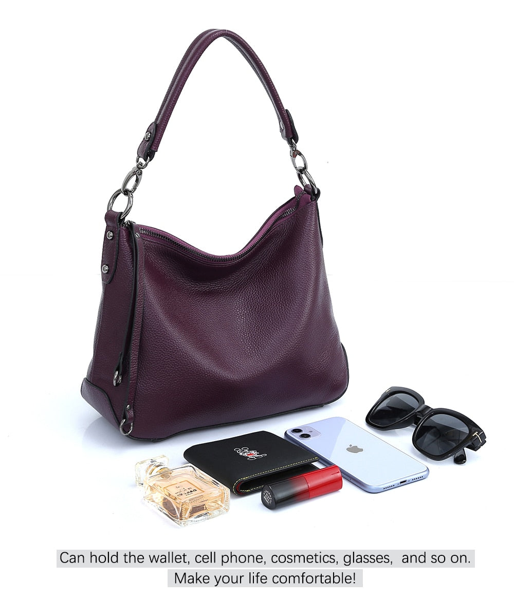 Zency Genuine Leather Handbag For Women Simple Classic Casual Female Hobo Bags Vintage Shoulder Tote Crossbody Bag