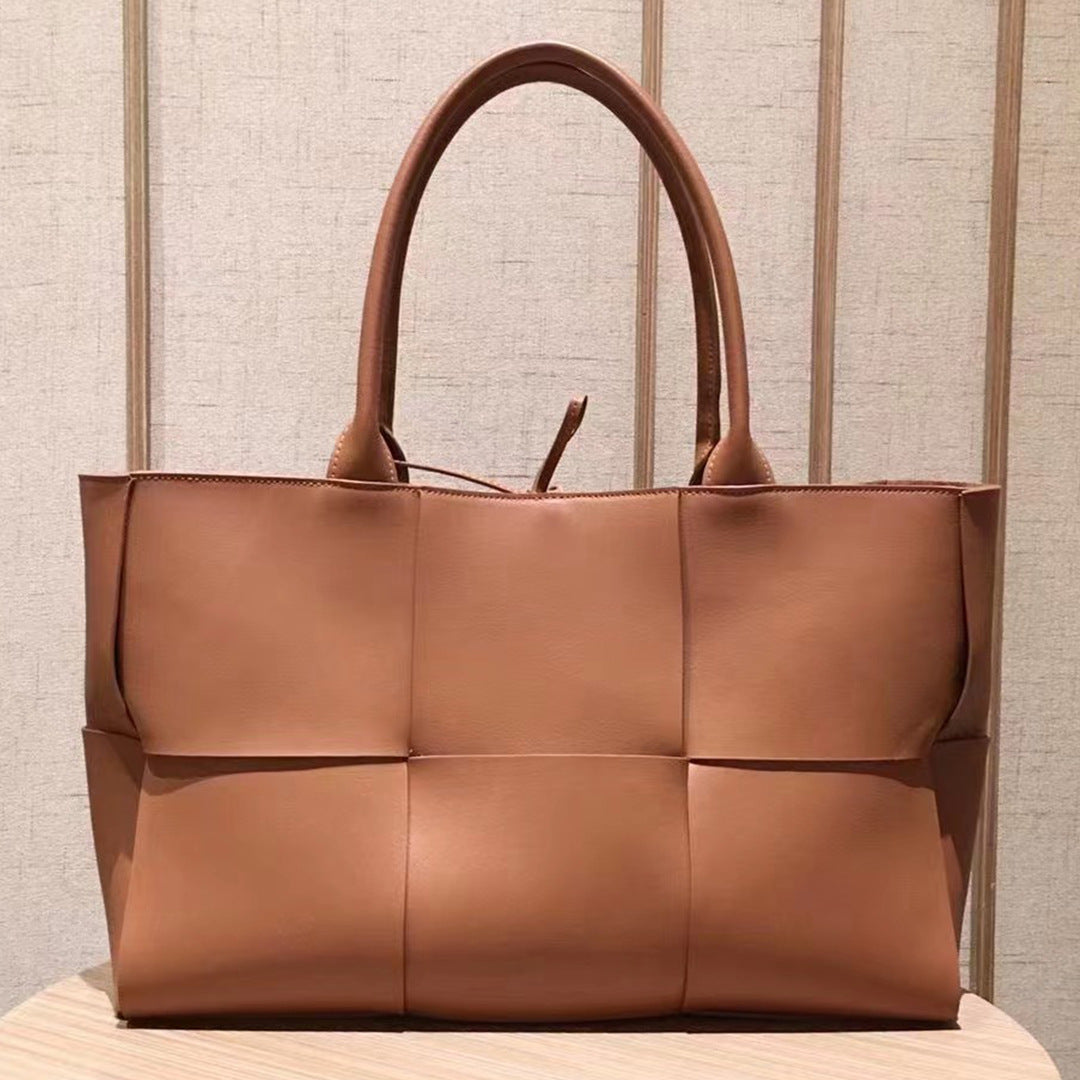 Cowhide Autumn and Winter New Weaving Tote Bag Shopping Bag Single Shoulder Handbag Composite Bag