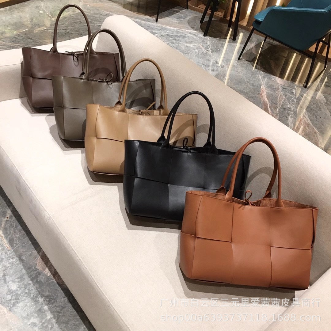 Cowhide Autumn and Winter New Weaving Tote Bag Shopping Bag Single Shoulder Handbag Composite Bag