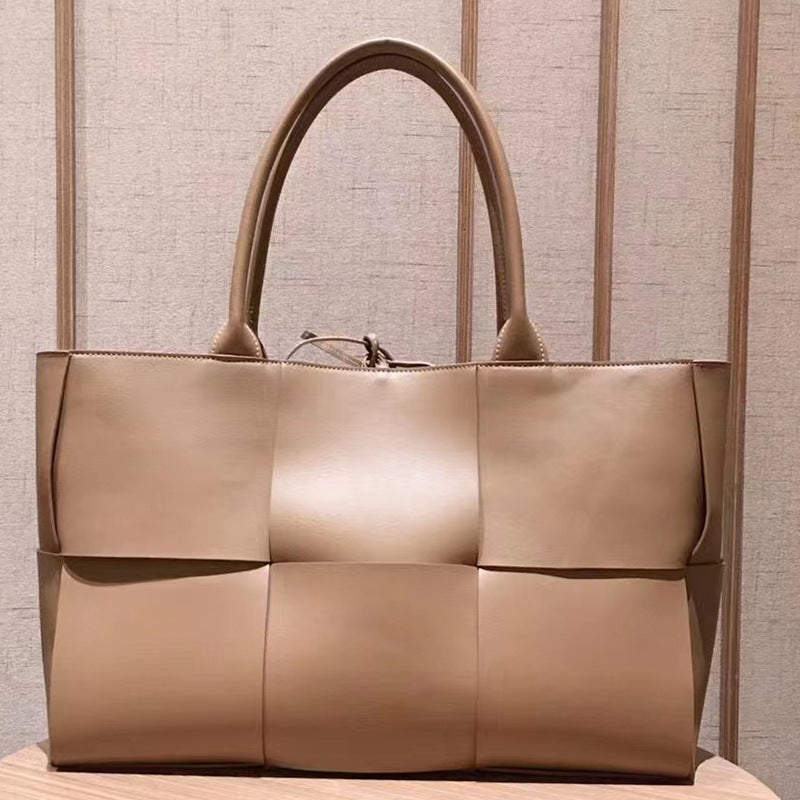 Cowhide Autumn and Winter New Weaving Tote Bag Shopping Bag Single Shoulder Handbag Composite Bag