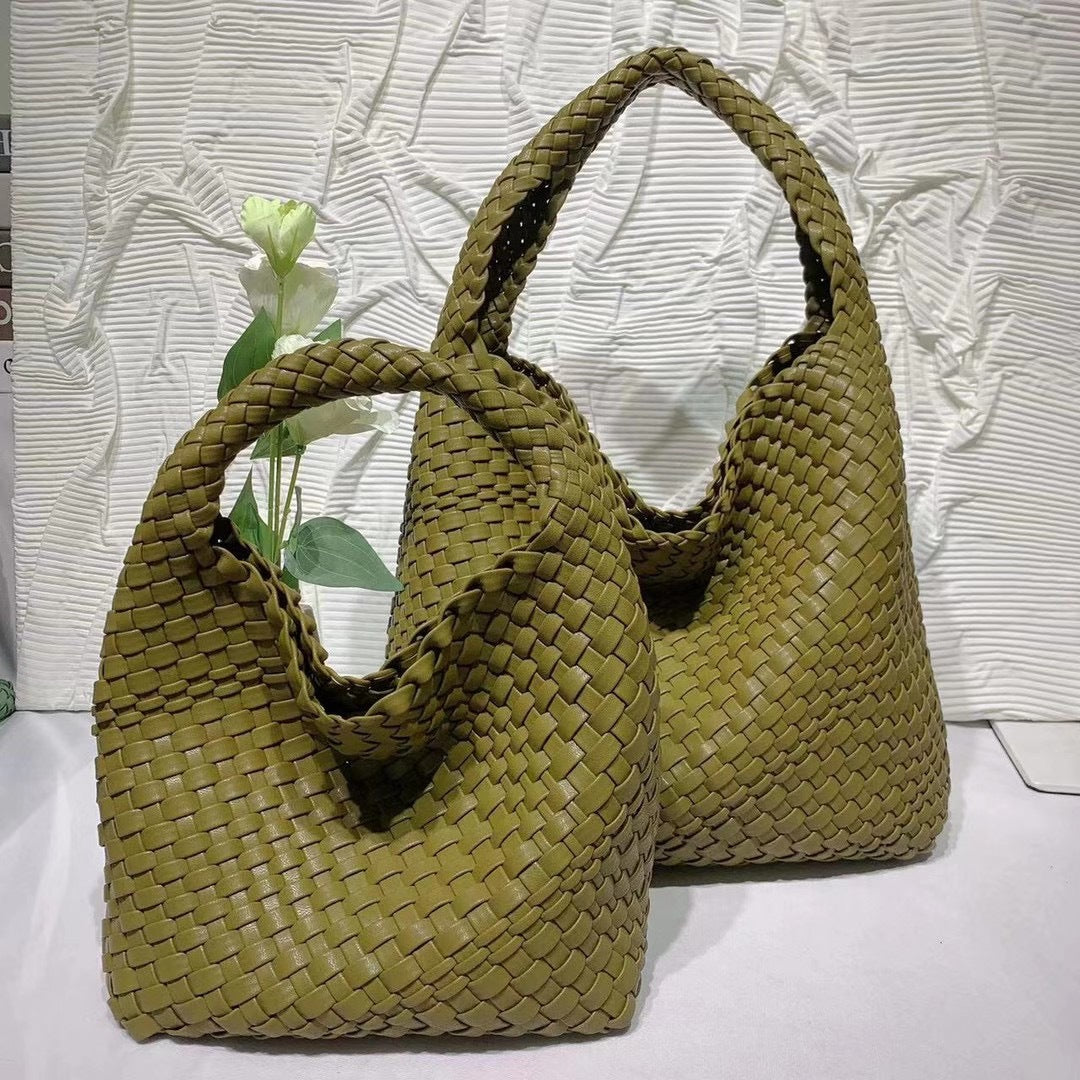 Soft Leather Woven Shoulder Large Bag Oversized Capacity Bucket Bag Fashion Tote Bag Shopping Travel Handbag