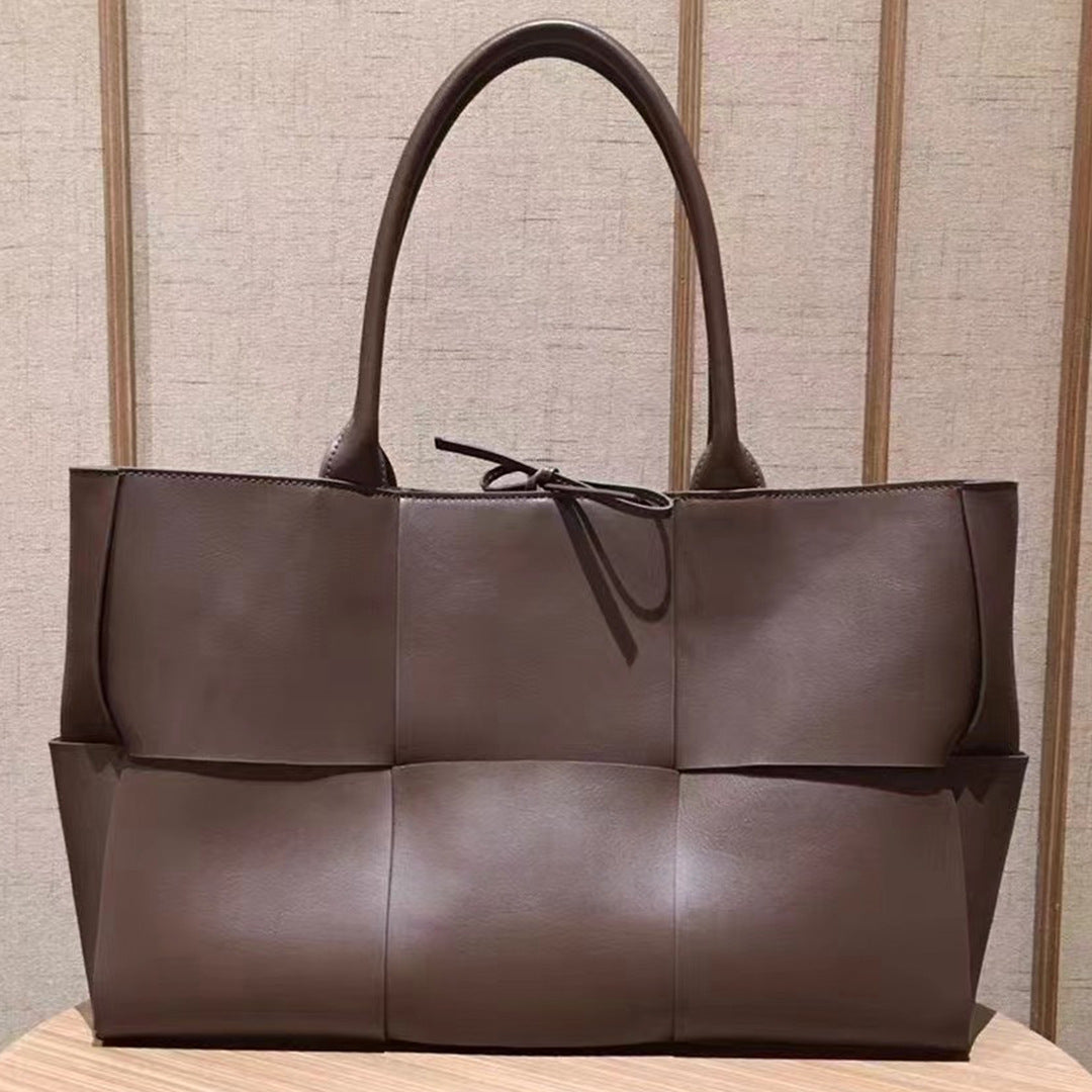 Cowhide Autumn and Winter New Weaving Tote Bag Shopping Bag Single Shoulder Handbag Composite Bag