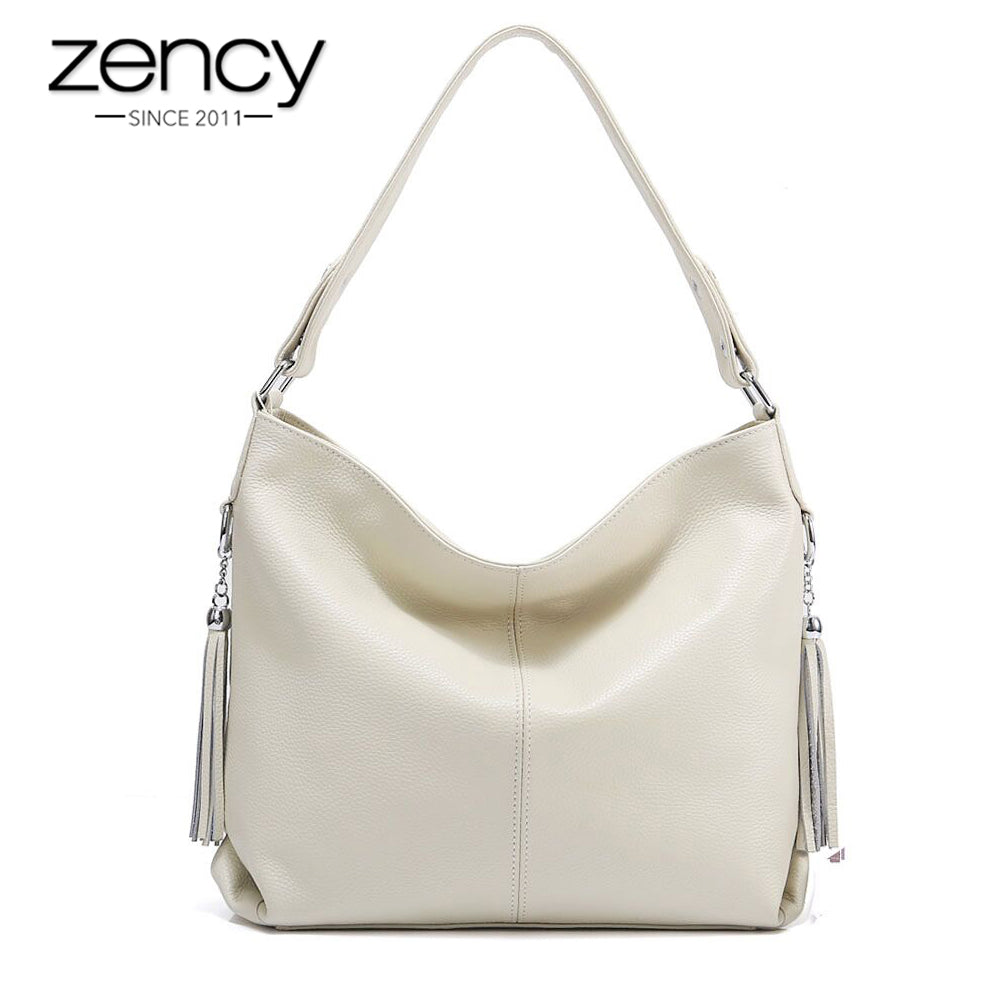 2024 New Fashion Soft Real Genuine Leather Tassel Women's Handbag Elegant Ladies Hobo Crossbody Bag