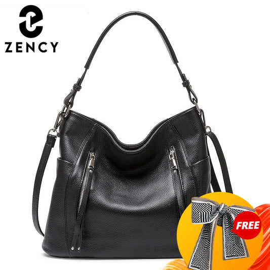 Zency Daily Handbag Luxury Genuine Leather Bag for Women Shoulder Tote Crossbody Hobo Zipper Pocket Charming Female