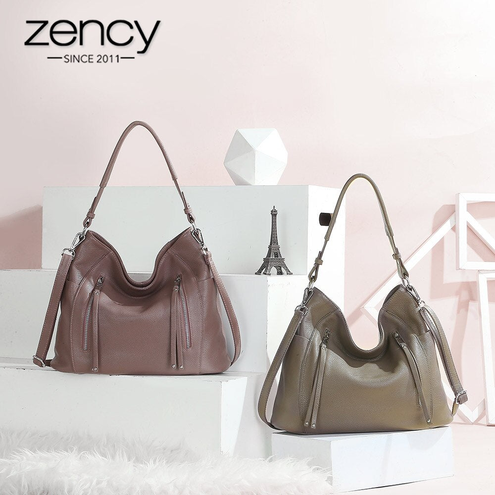 Zency Daily Handbag Luxury Genuine Leather Bag for Women Shoulder Tote Crossbody Hobo Zipper Pocket Charming Female