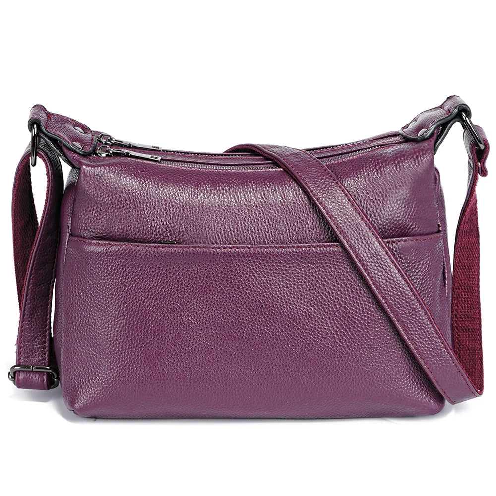 Zency 100% Genuine Leather Fashion Purple Women Shoulder Bag