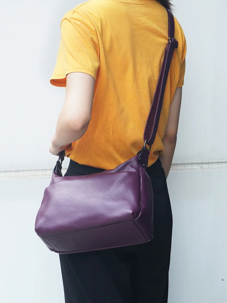 Zency 100% Genuine Leather Fashion Purple Women Shoulder Bag