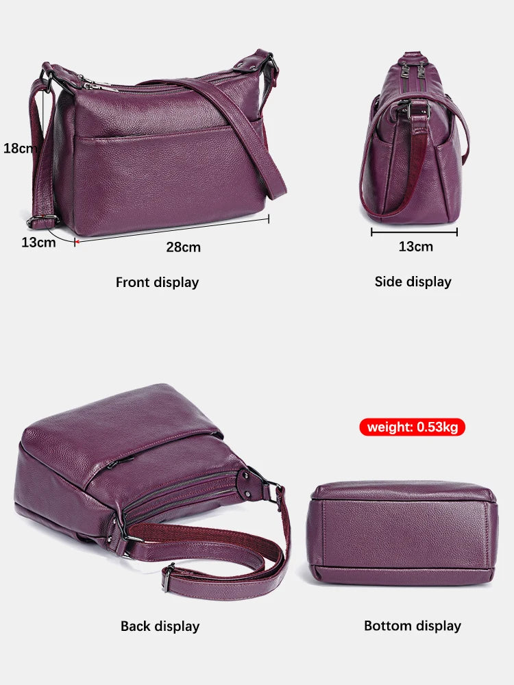 Zency 100% Genuine Leather Fashion Purple Women Shoulder Bag