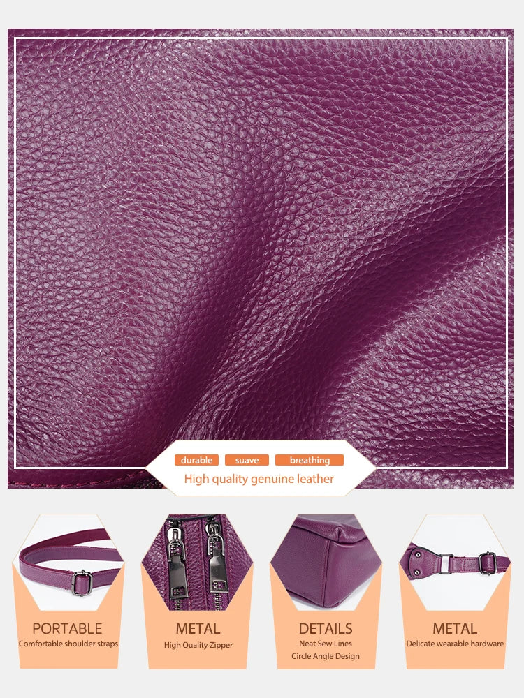 Zency 100% Genuine Leather Fashion Purple Women Shoulder Bag