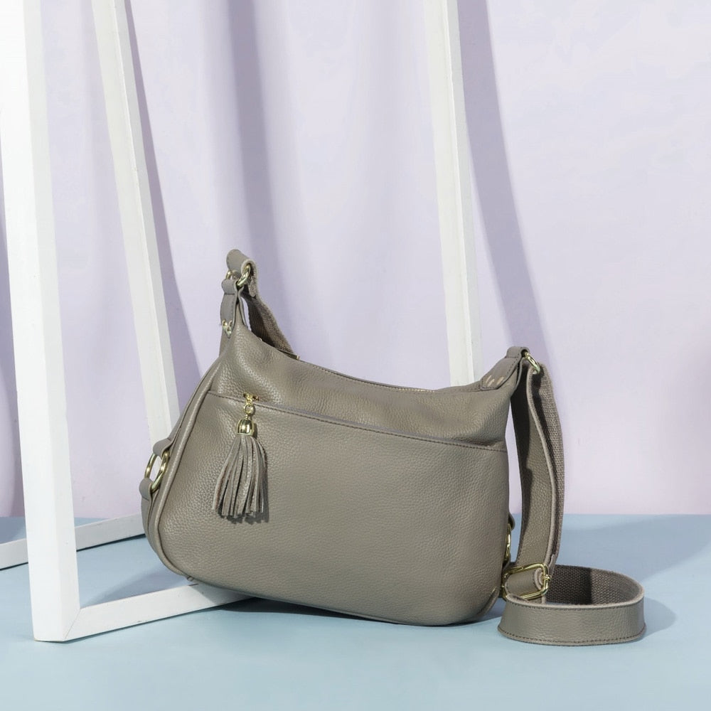 Zency Leather Fashion Women Grey Crossbody Bag With Tassel Zip