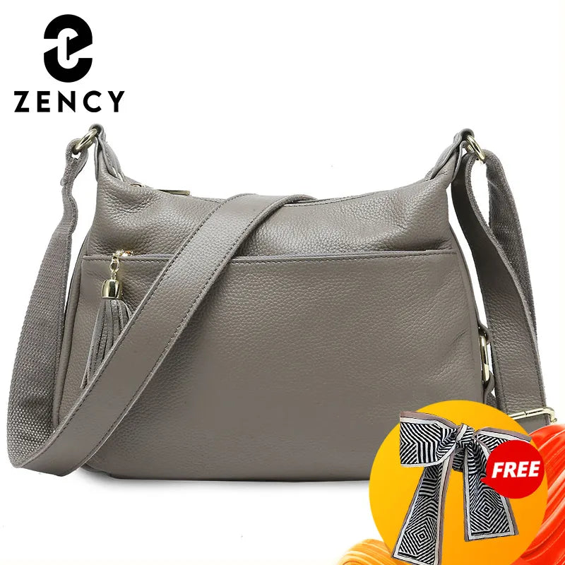 Zency Leather Fashion Women Grey Crossbody Bag With Tassel Zip