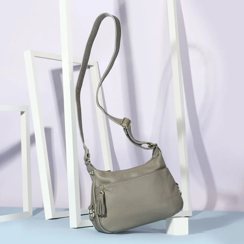 Zency Leather Fashion Women Grey Crossbody Bag With Tassel Zip