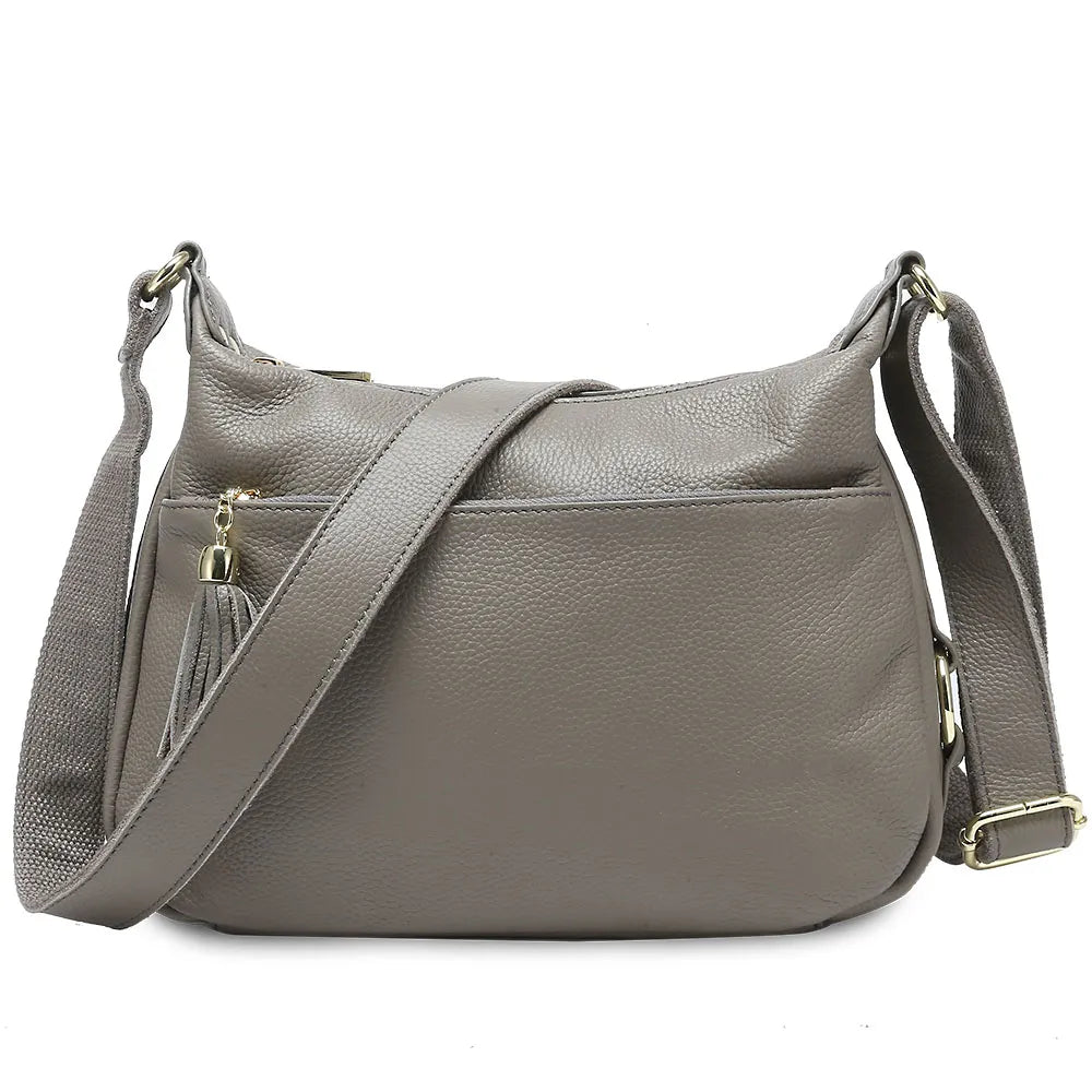 Zency Leather Fashion Women Grey Crossbody Bag With Tassel Zip