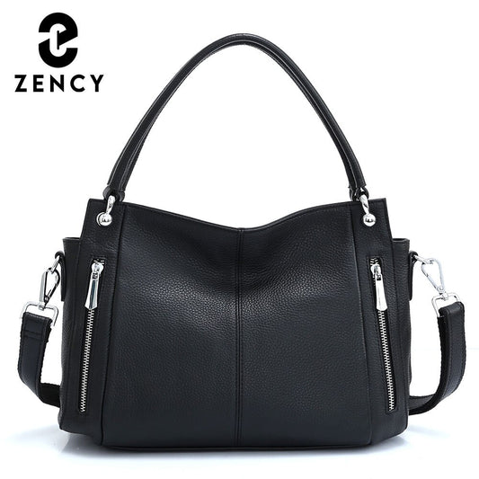 Zency 100% Genuine Leather Handbag Female Classic Simple Vintage Shoulder Bag Commuter Casual Crossbody