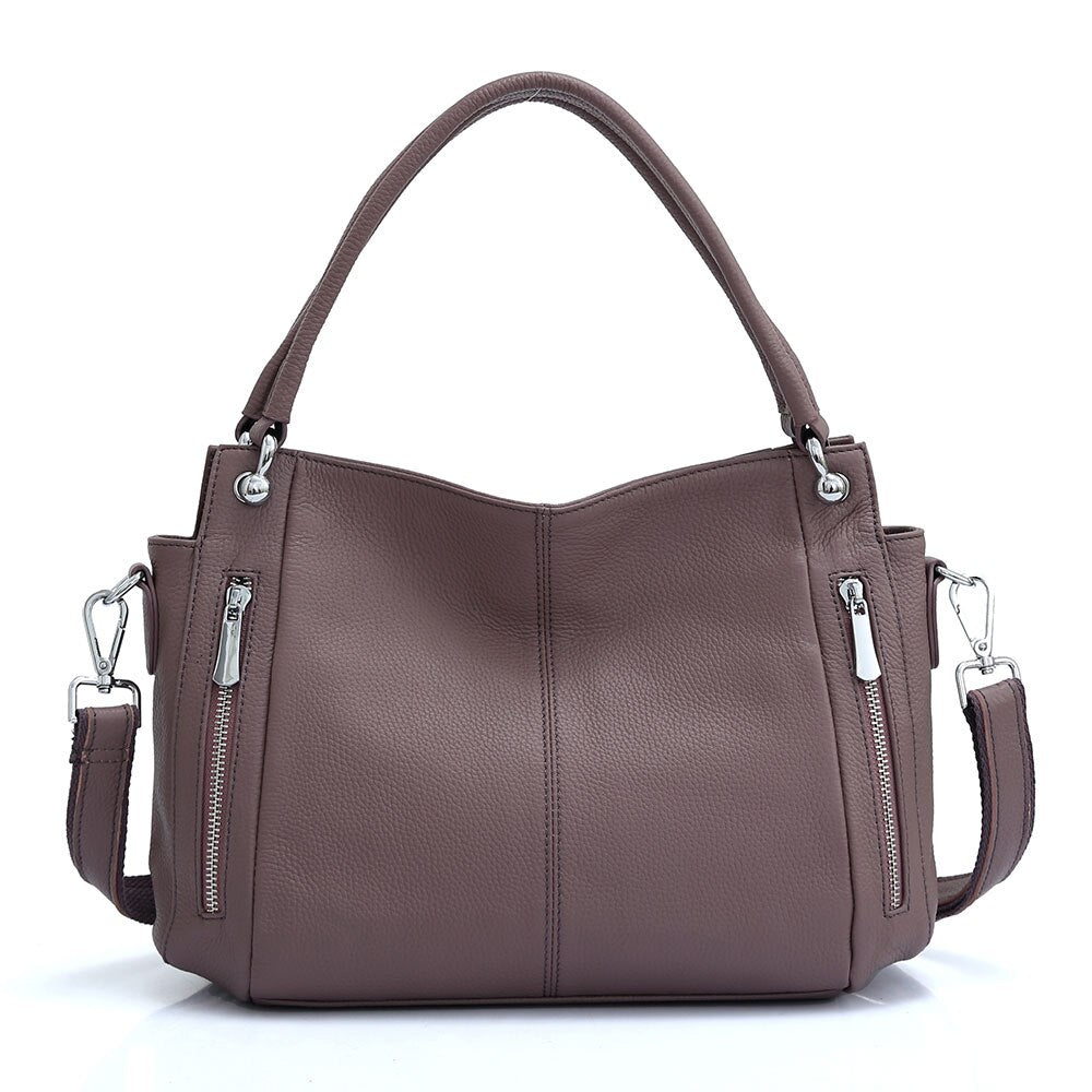 Zency 100% Genuine Leather Handbag Female Classic Simple Vintage Shoulder Bag Commuter Casual Crossbody