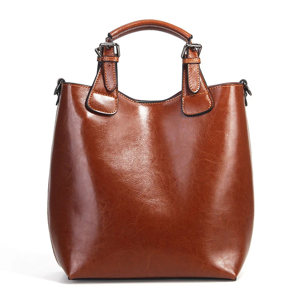 Zency Retro Coffee 100% Genuine Leather Tote Handbag Women Bucket Bag