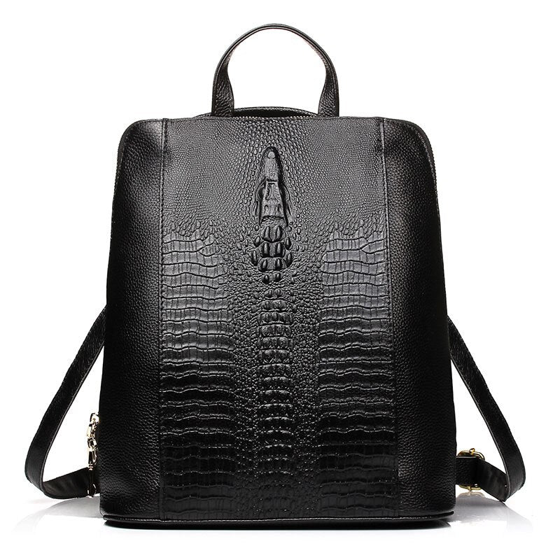 Zency 100% Genuine Leather Knapsack Ladies Alligator Pattern Women Backpack Girl Notebook Schoolbags Travel Bags For Work Laptop