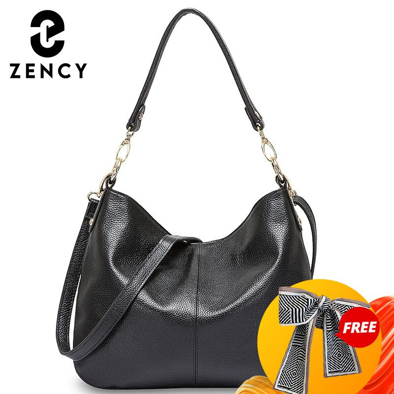 Zency 100% Genuine Leather Quality A+ Women Shoulder Bag Fashion Black Messenger Crossbody Purse Lady Hobos Grey Tote Handbags