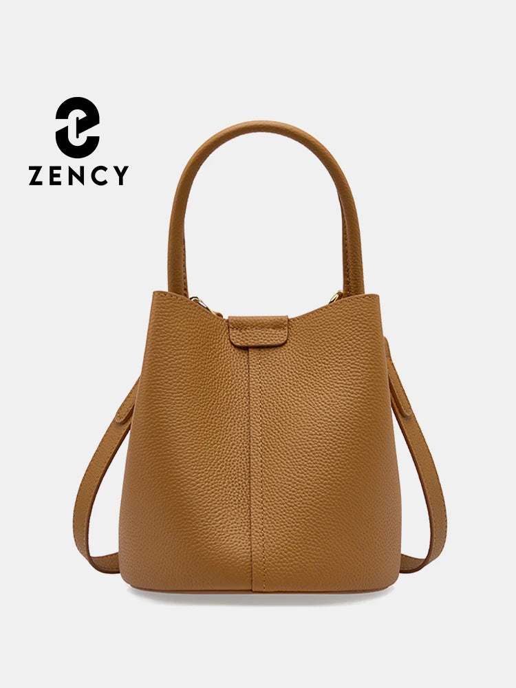 Zency 100% Genuine Leather Stylish Composite Bag Women Casual Tote Bucket Bag For Shopper