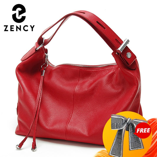 Zency 100% Genuine Leather Tote Bag Top Handles Bag Large Women Lady Shoulder Bags Satchel Purse Tassel Wide Strap Handbag