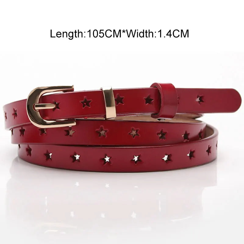 Zency 100% Genuine Leather Women Waist Belts Five-pointed Star Hollow-out Wild Sweater Skirt Pants Decorative Belt