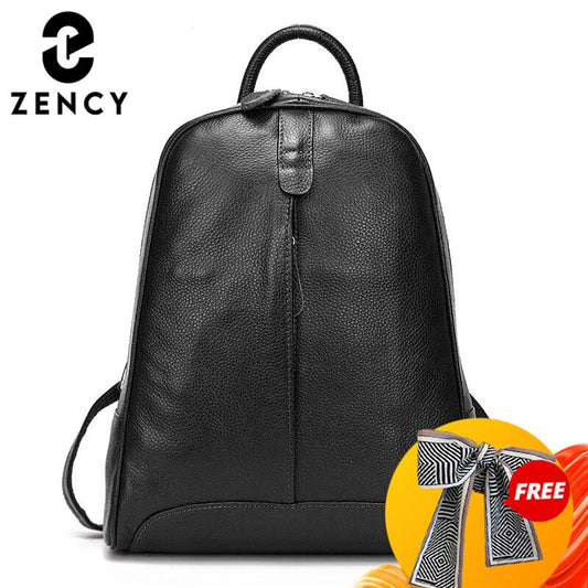 Zency 100% Soft Genuine Leather Fashion Women Backpack Casual Travel Back Pack Bag Preppy Style Girl's Schoolbag Laptop Knapsack