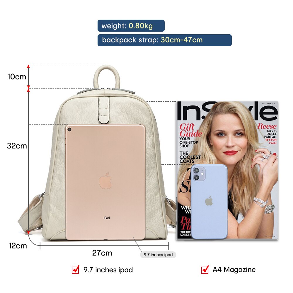 Zency 100% Soft Genuine Leather Fashion Women Backpack Casual Travel Back Pack Bag Preppy Style Girl's Schoolbag Laptop Knapsack