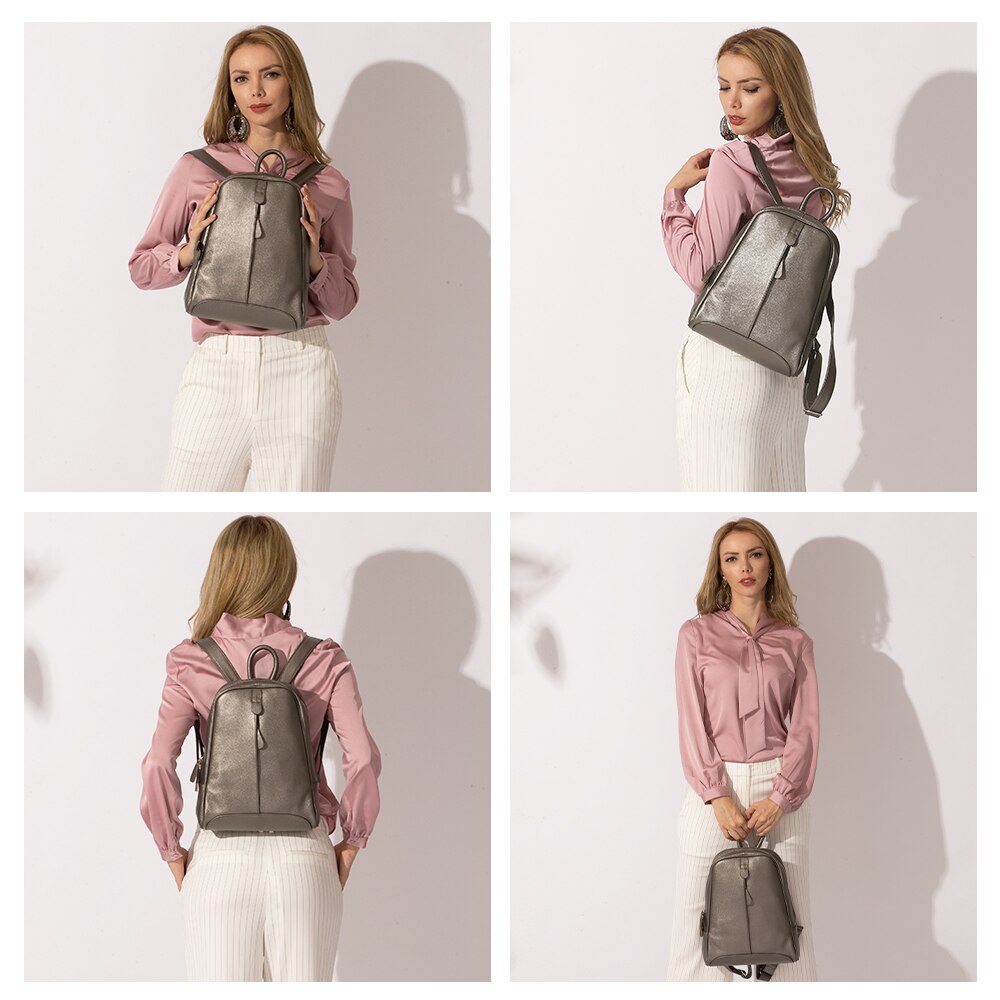 Zency 100% Soft Genuine Leather Fashion Women Backpack Casual Travel Back Pack Bag Preppy Style Girl's Schoolbag Laptop Knapsack