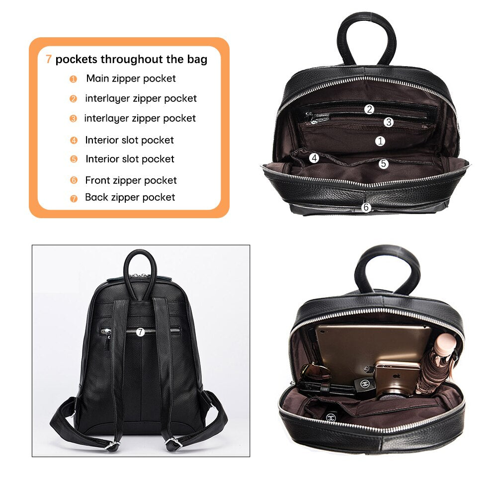 Zency 100% Soft Genuine Leather Fashion Women Backpack Casual Travel Back Pack Bag Preppy Style Girl's Schoolbag Laptop Knapsack