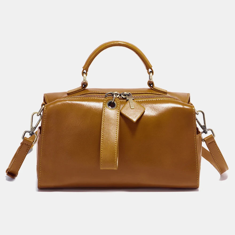 Zency Retro Oil Wax Leather Handbag Women Shoulder Bag