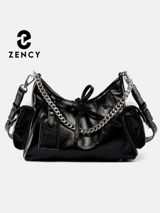 Zency 2024 Fashion Sliver Chain Handbag Soft Leather