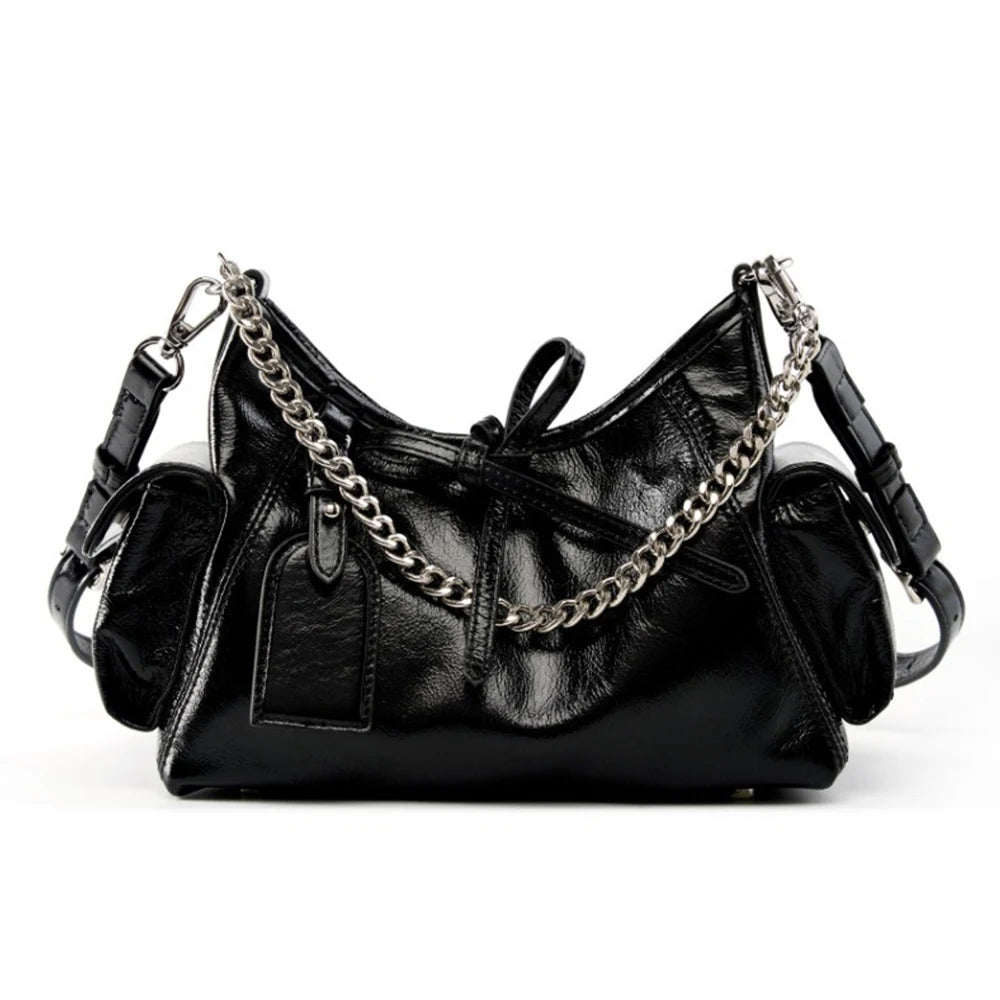 Zency 2024 Fashion Sliver Chain Handbag Soft Leather