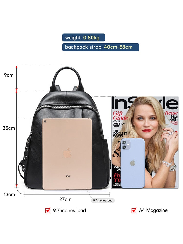 Zency Anti-theft Design Women Backpack 100% Genuine Leather Classic