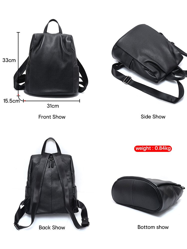 Zency Anti-theft Women Backpack 100% Genuine Leather Black Travel Bag Big Schoolbag For Girls Fashion Female Knapsack Laptop Bag
