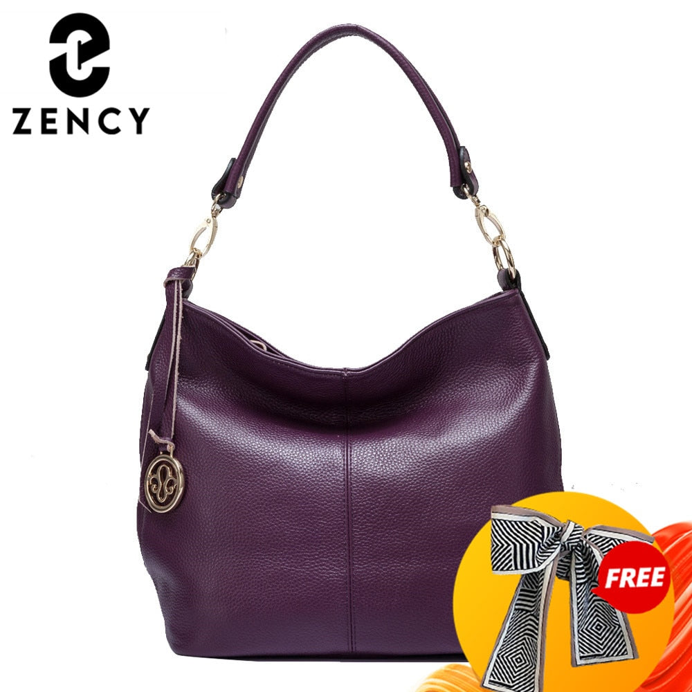 Zency Charm Purple Women Shoulder Bag 100% Genuine Leather Hobos Lady Crossbody Purse