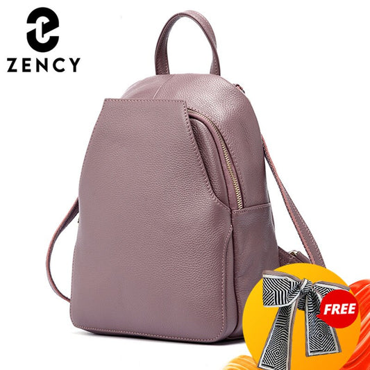 Zency Charm Women Backpack 100% Genuine Leather Anti-theft Button Elegant Female Travel Bags Schoolbag For Girl Holiday Knapsack