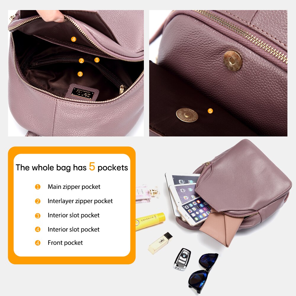 Zency Charm Women Backpack 100% Genuine Leather Anti-theft Button Elegant Female Travel Bags Schoolbag For Girl Holiday Knapsack