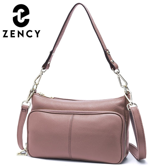 Zency Elegant Women Handbag 100% Genuine Leather Ladies Shoulder Bag Crossbody Messenger Purse Fashion Hobos Black High Quality