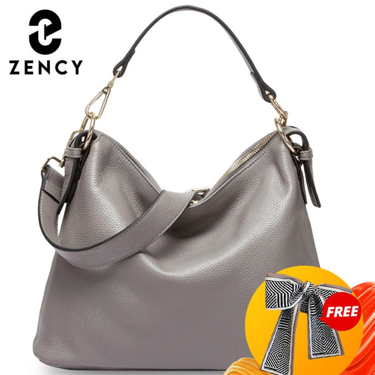 Zency Fashion Grey Women Shoulder Bag 100% Genuine Leather Handbag New Female Messenger Crossbody Purse Lady Casual Tote