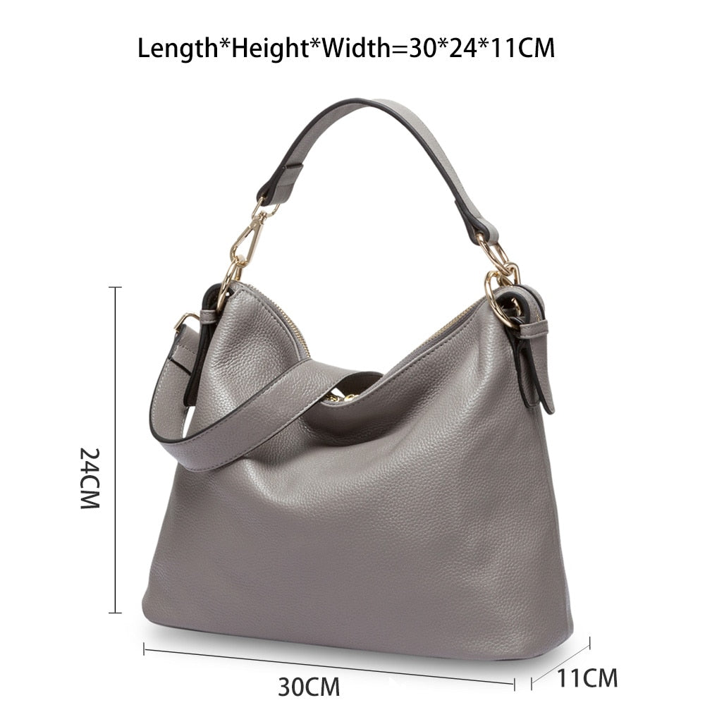 Zency Fashion Grey Women Shoulder Bag 100% Genuine Leather Handbag New Female Messenger Crossbody Purse Lady Casual Tote