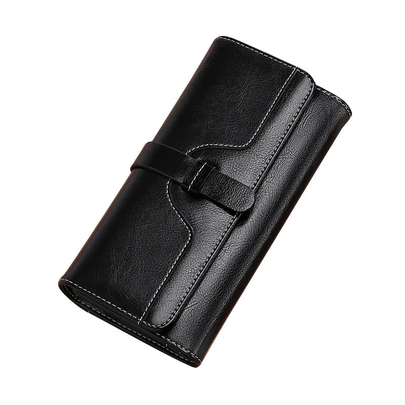High Quality Retro Women Oil Wax Leather Wallet Card Case Coin Long Purse