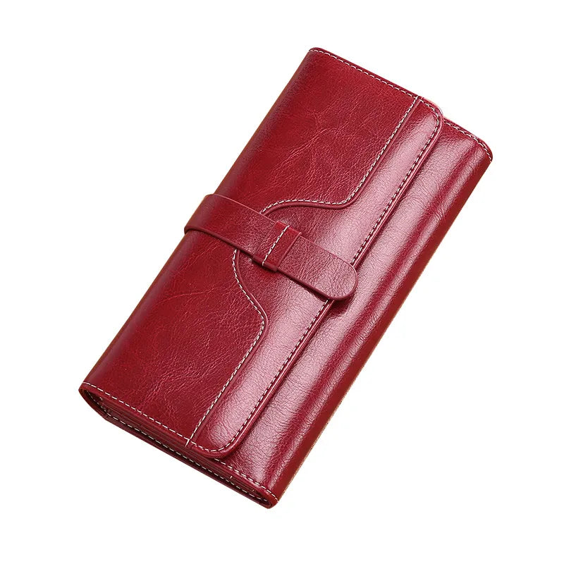 High Quality Retro Women Oil Wax Leather Wallet Card Case Coin Long Purse