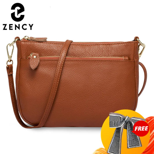 Zency Women Crossbody Bag 100% Genuine Leather Brown Handbag Small Flap Bags