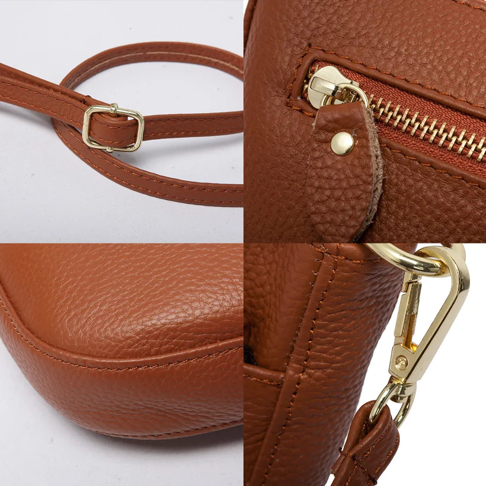 Zency Women Crossbody Bag 100% Genuine Leather Brown Handbag Small Flap Bags