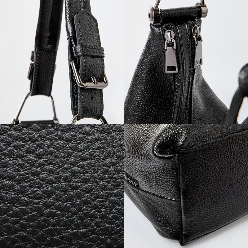 Zency Fashion Women Shoulder Bag 100% Genuine Leather Daily Casual Shopping Hobos Classic Black Tote Handbag Crossbody Bags